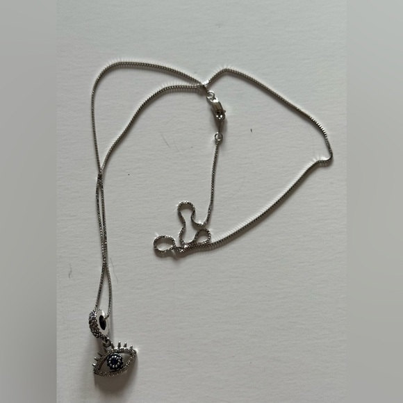 925 Sterling Silver CZ Hamsa Evil All Seeing Eye Blue Pendant Chain 20 Inches - Picture 6 of 9